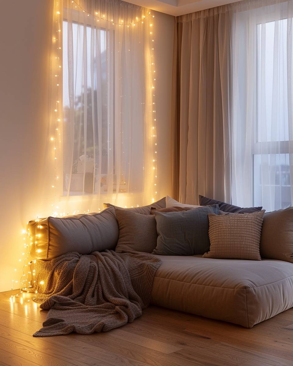 Ideen: Schlafzimmer mit Lichterketten dekorieren- Spanne Lichterketten über deiner Schlafcouch