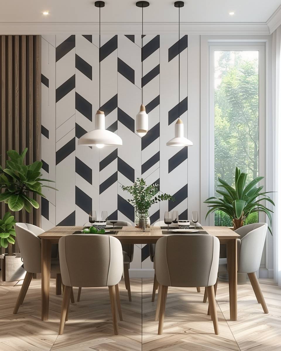 Ideen: Wandfarbe fürs Esszimmer- Verwende geometrische Muster für einen modernen Look