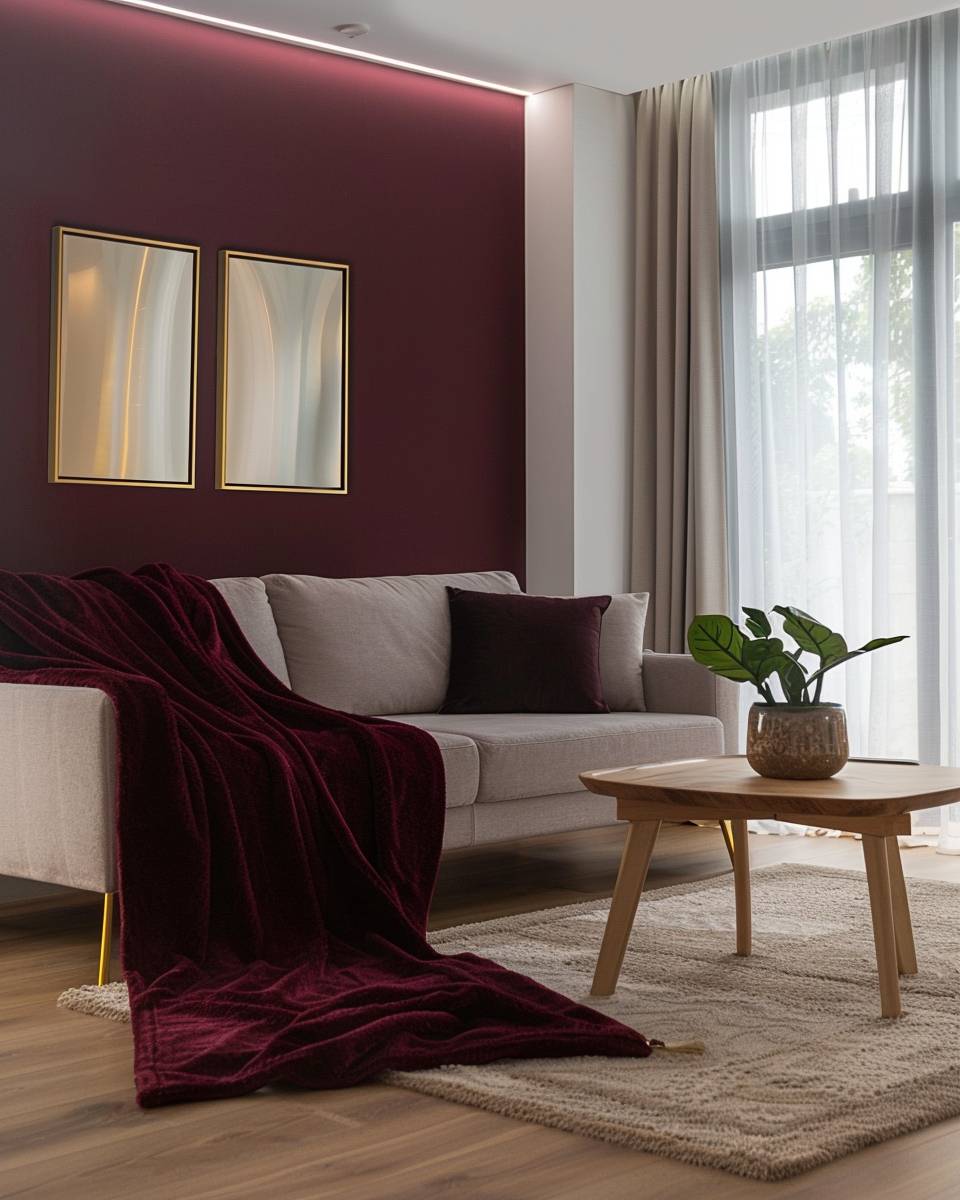 Ideen: Wohnzimmer in Burgunder- Genieße eine Decke in weichem Burgunder