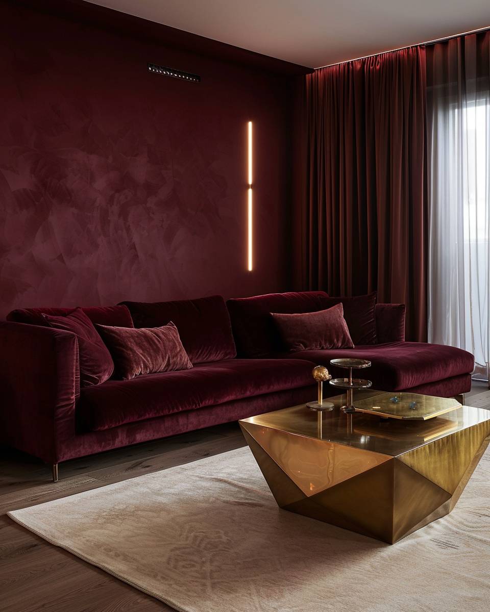 Ideen: Wohnzimmer in Burgunder- Spiele mit Licht, um Burgundertöne hervorzuheben