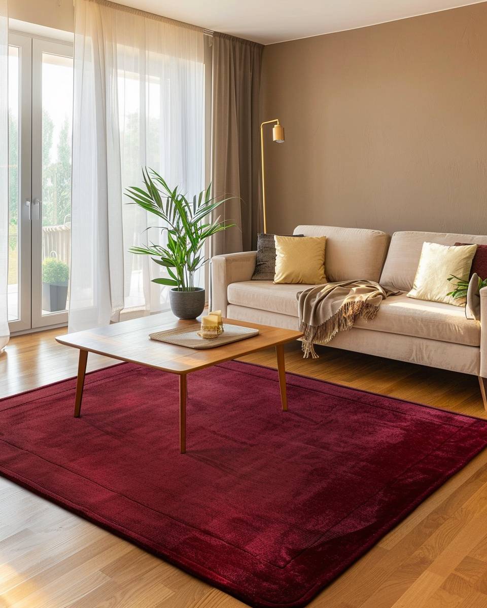 Ideen: Wohnzimmer in Burgunder- Wähle einen Teppich im warmen Burgunderrot