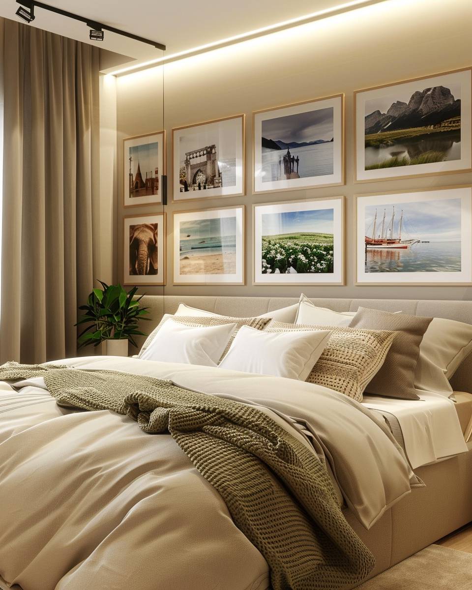 Ideen für Bett-Rückwand- Bringe eine Fotowand deiner Reisen an