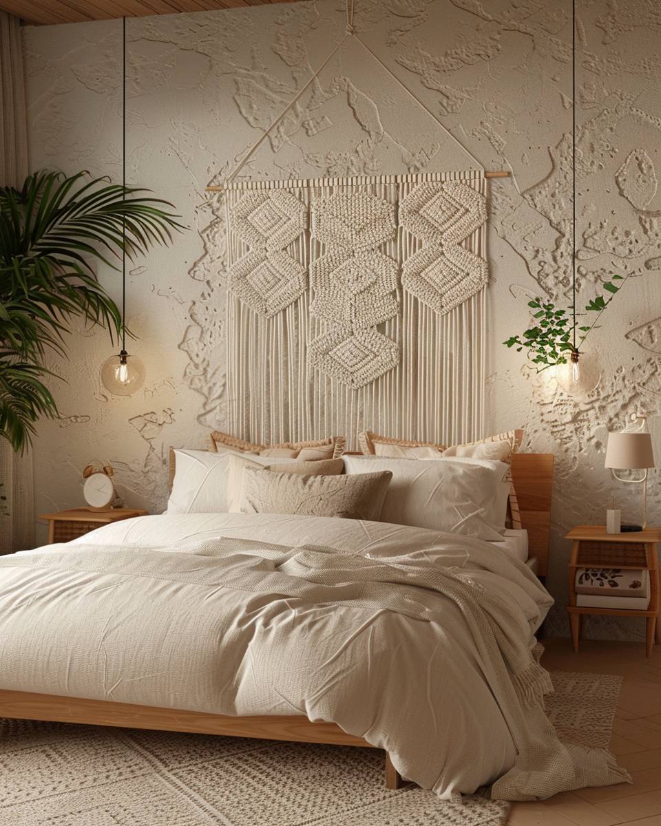 Ideen für Bett-Rückwand- Hänge Makrameekunst als Hingucker auf