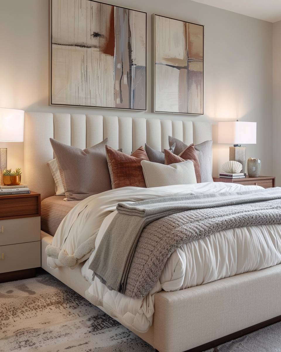 Ideen für Bett-Rückwand- Platzire große Wandbilder als Blickfang