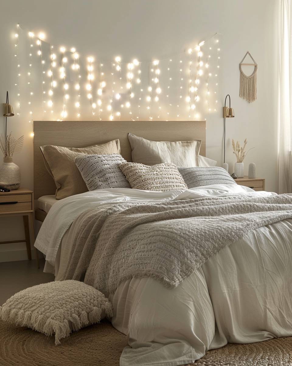 Ideen für Bett-Rückwand- Verziere den Bereich mit Lichterketten