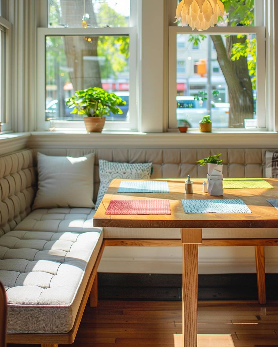 Inspiration: Esszimmer mit Eckbank- Nutze farbige Platzsets für Akzente