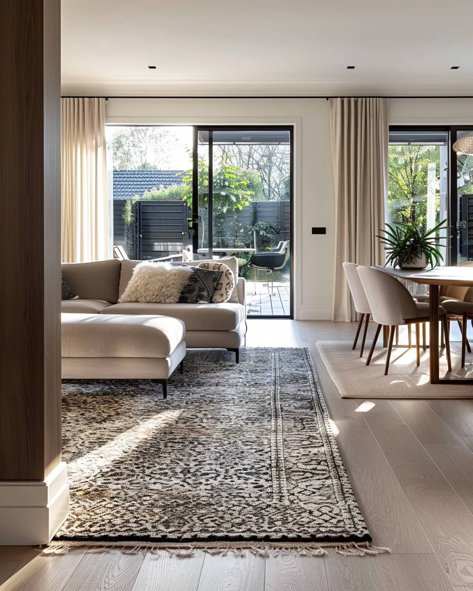 Inspiration: Wohn- und Essbereich kombinieren- Definiere Rückzugsorte durch unterschiedliche Teppicharten
