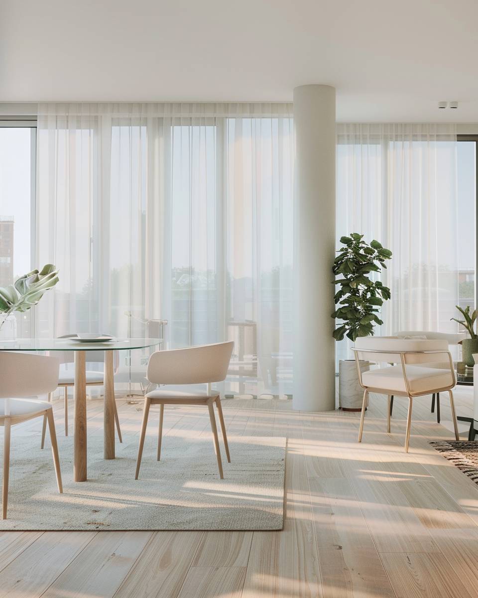 Inspiration: Wohn- und Essbereich kombinieren- Wähle helle Vorhänge für Leichtigkeit und Offenheit