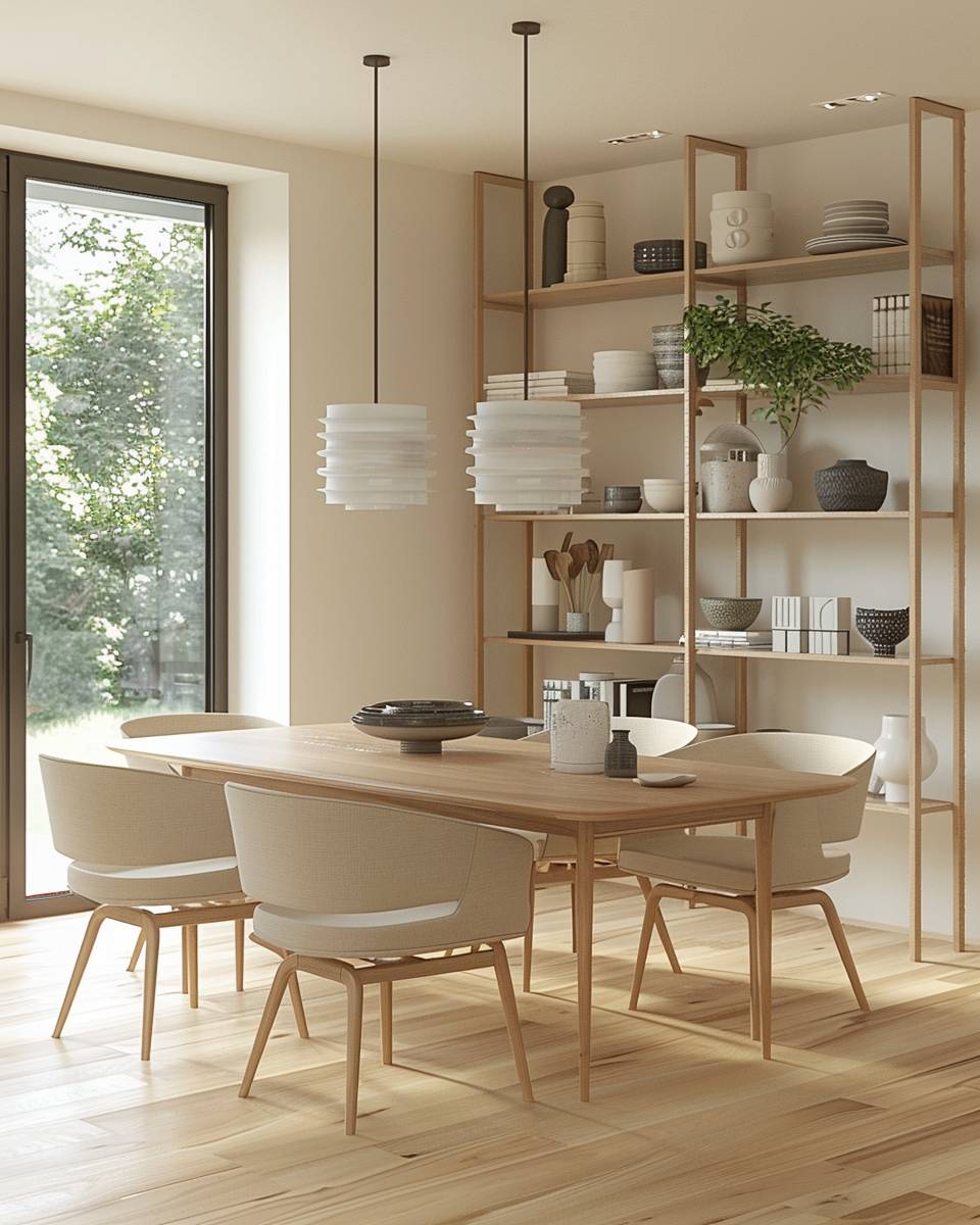 Modernes Esszimmer gestalten- Gliedere den Raum mit offenen Regalen für Deko