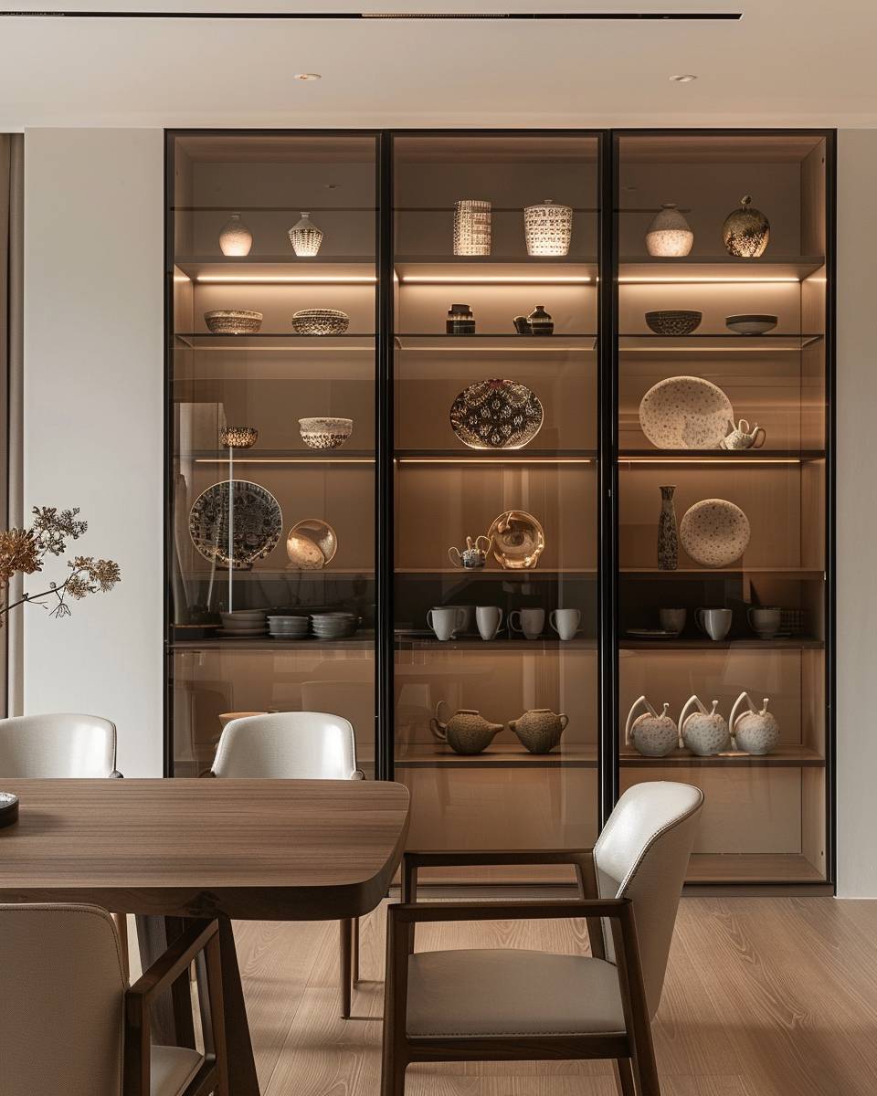 Modernes Esszimmer gestalten- Präsentiere besondere Geschirrstücke in offenen Vitrinen