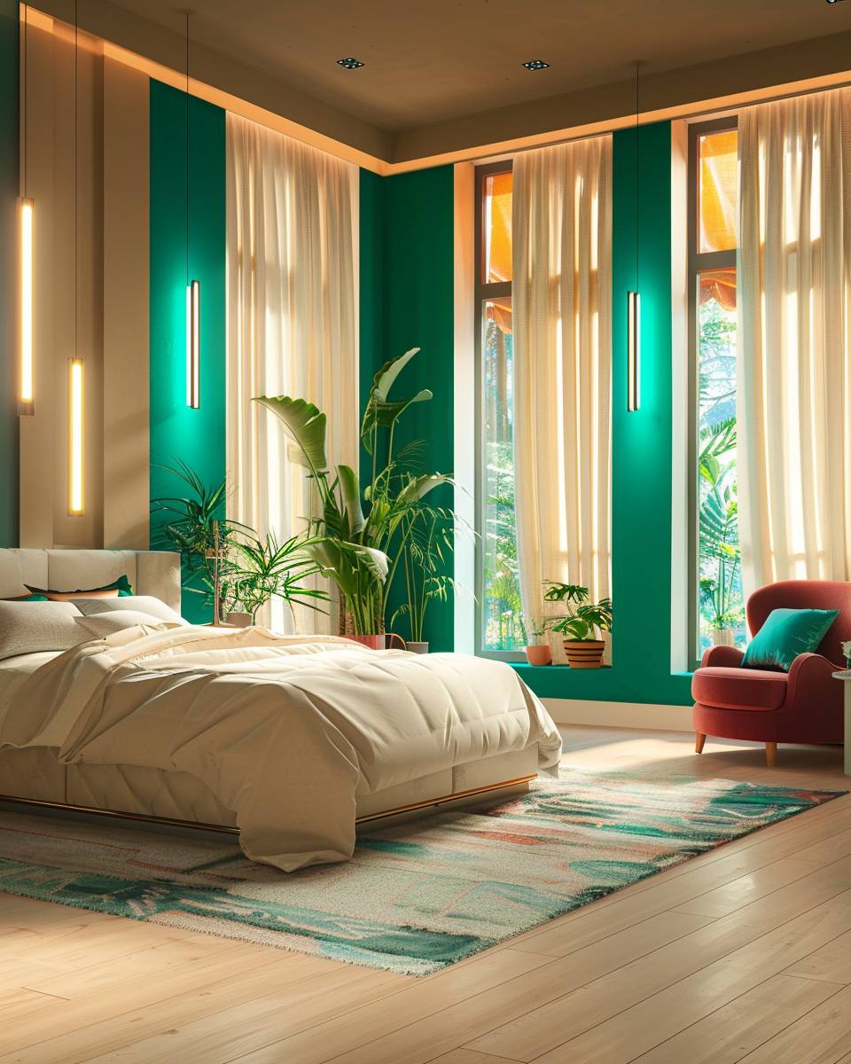 Wandfarbe für große Schlafzimmer- Akzentuiere Nischen mit kräftigen Farben