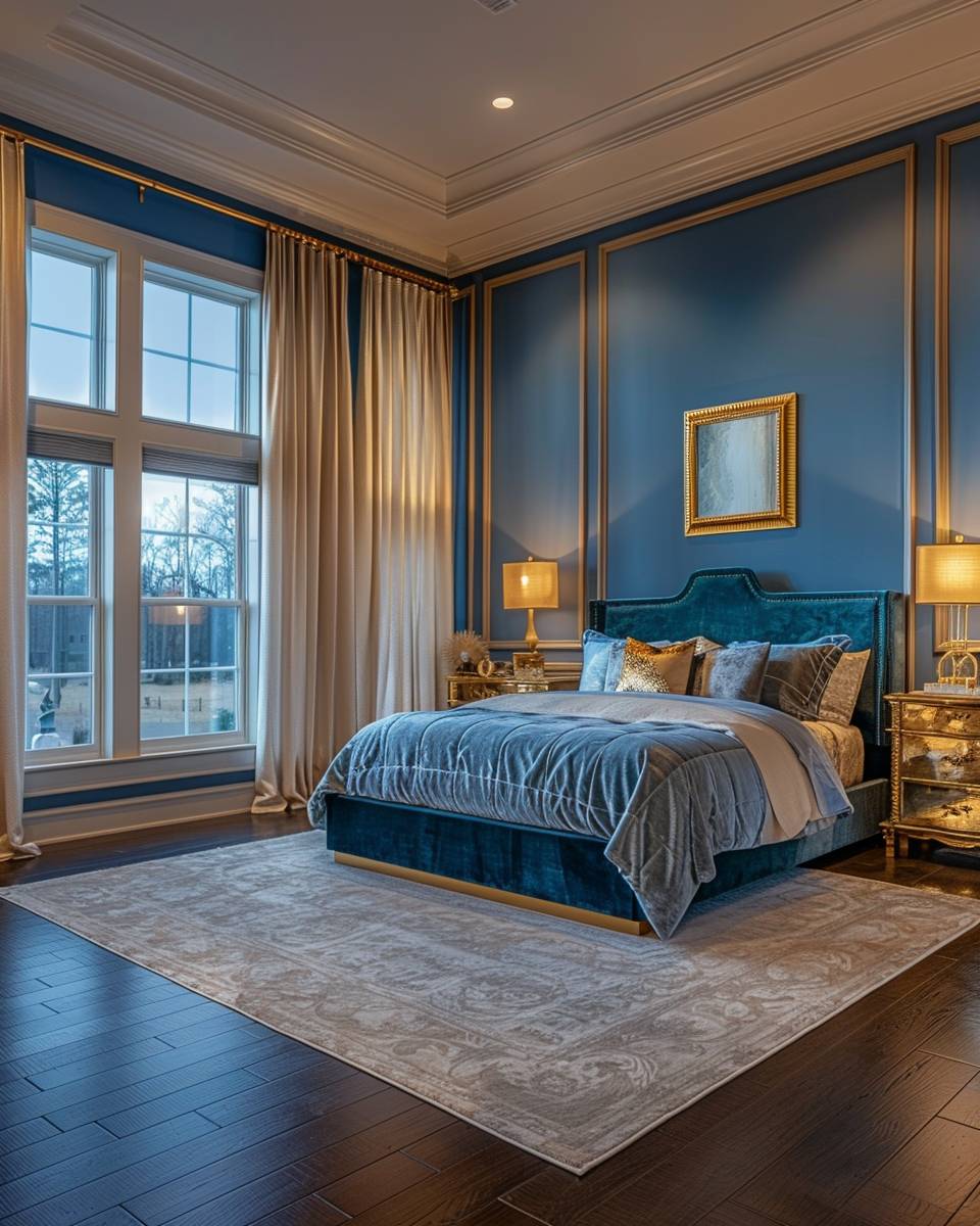 Wandfarbe für große Schlafzimmer- Ergänze Wandfarben mit goldenen Accessoires