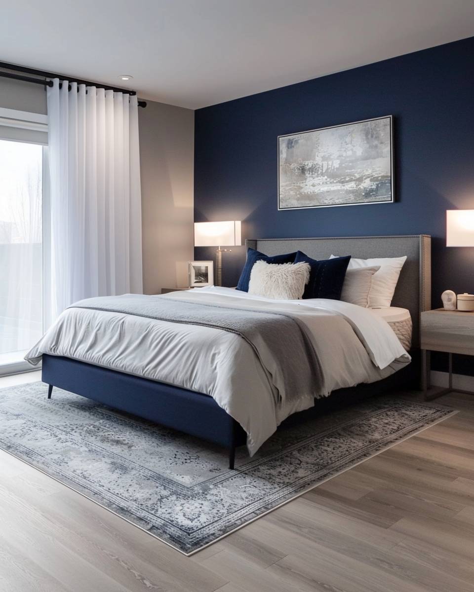 Wandfarbe für große Schlafzimmer- Erzeuge Tiefe durch zweifarbige Wandgestaltung