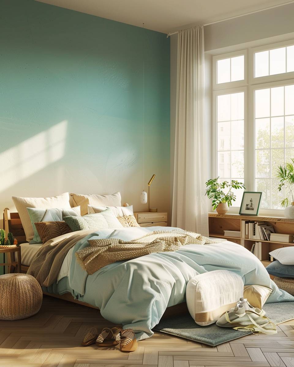 Wandfarbe für große Schlafzimmer- Experimentiere mit Farbverläufen als Eyecatcher