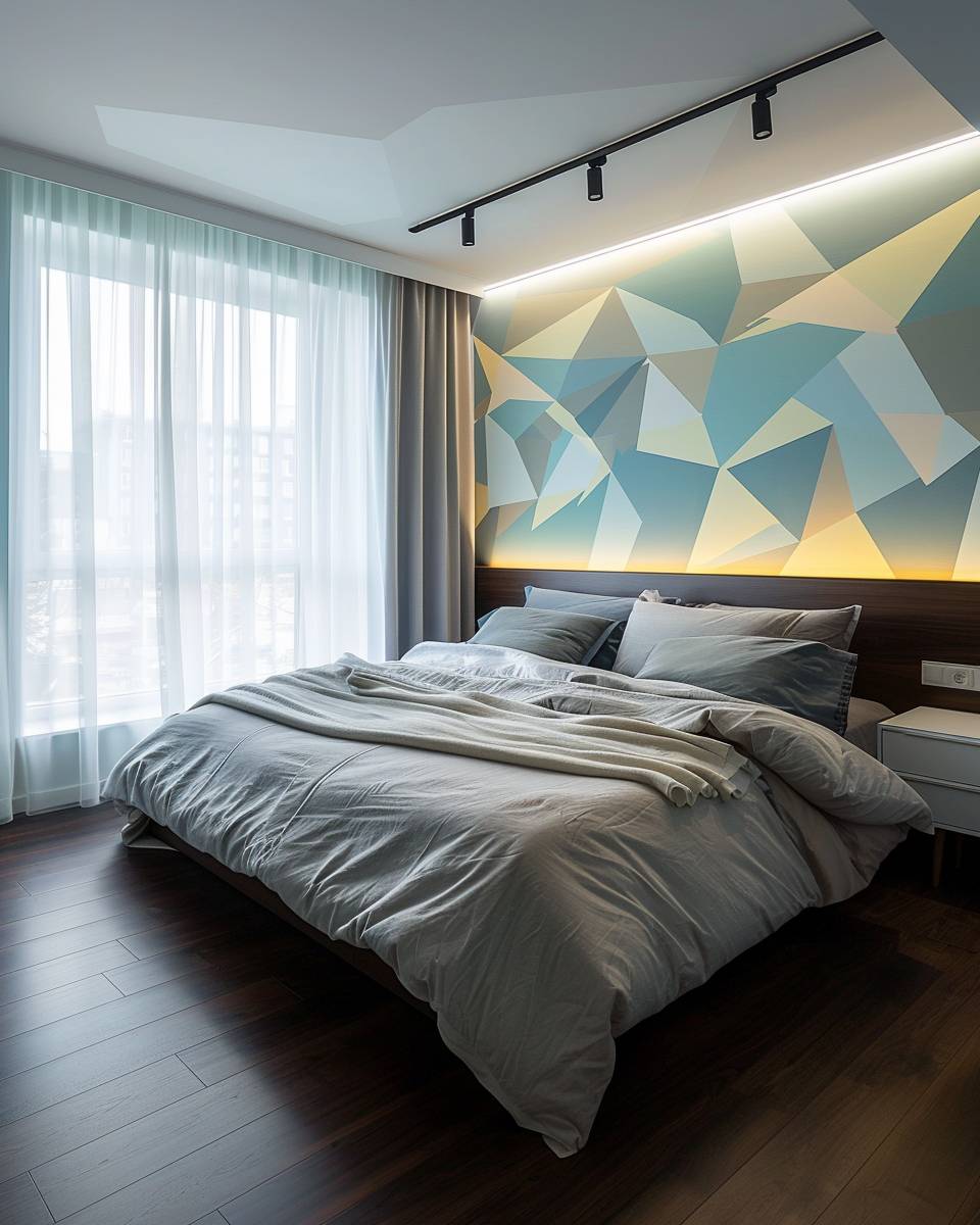 Wandfarbe für große Schlafzimmer- Gestalte geometrische Muster für Modernität