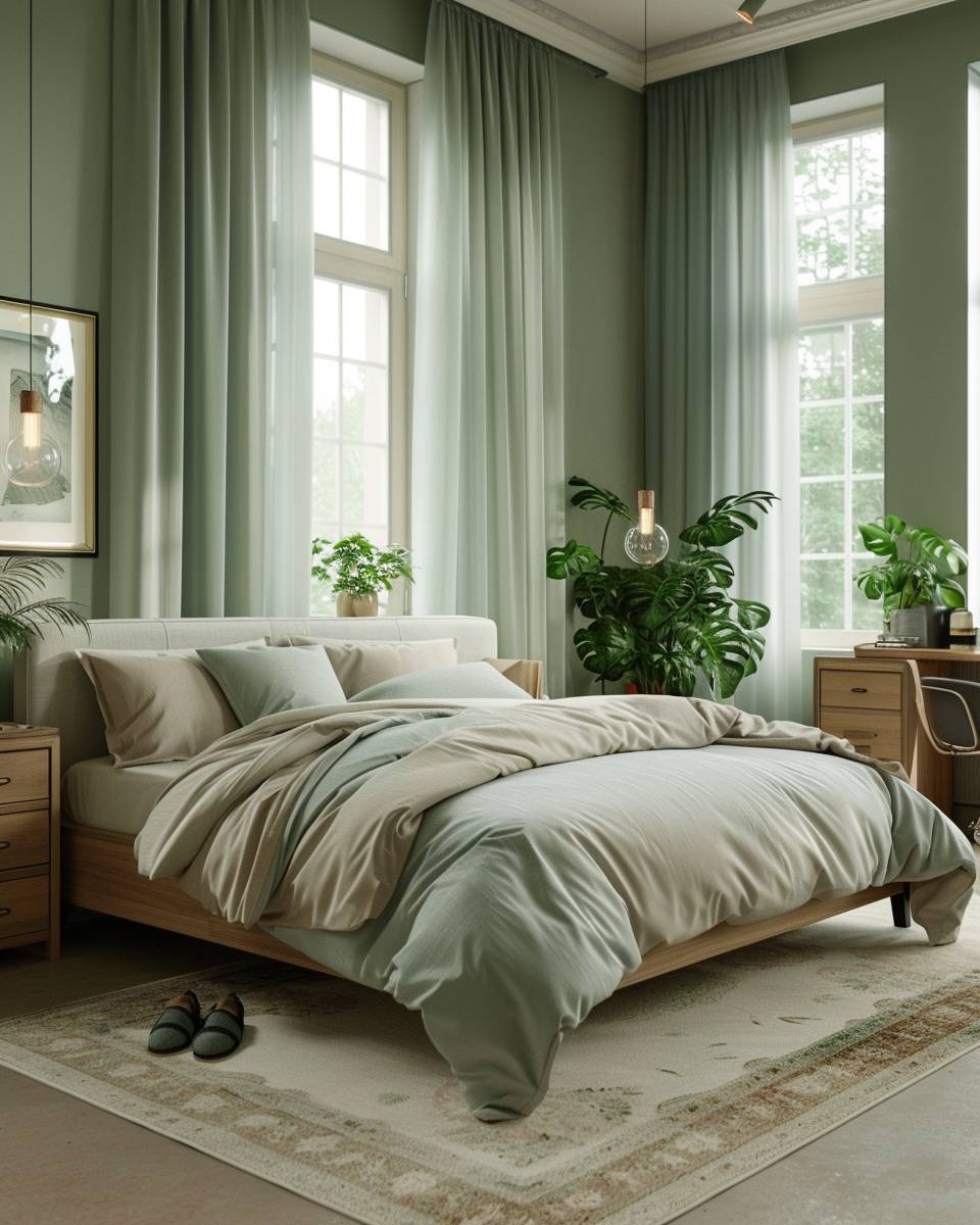 Wandfarbe für große Schlafzimmer- Nutze gedeckte Grünnuancen für Frische