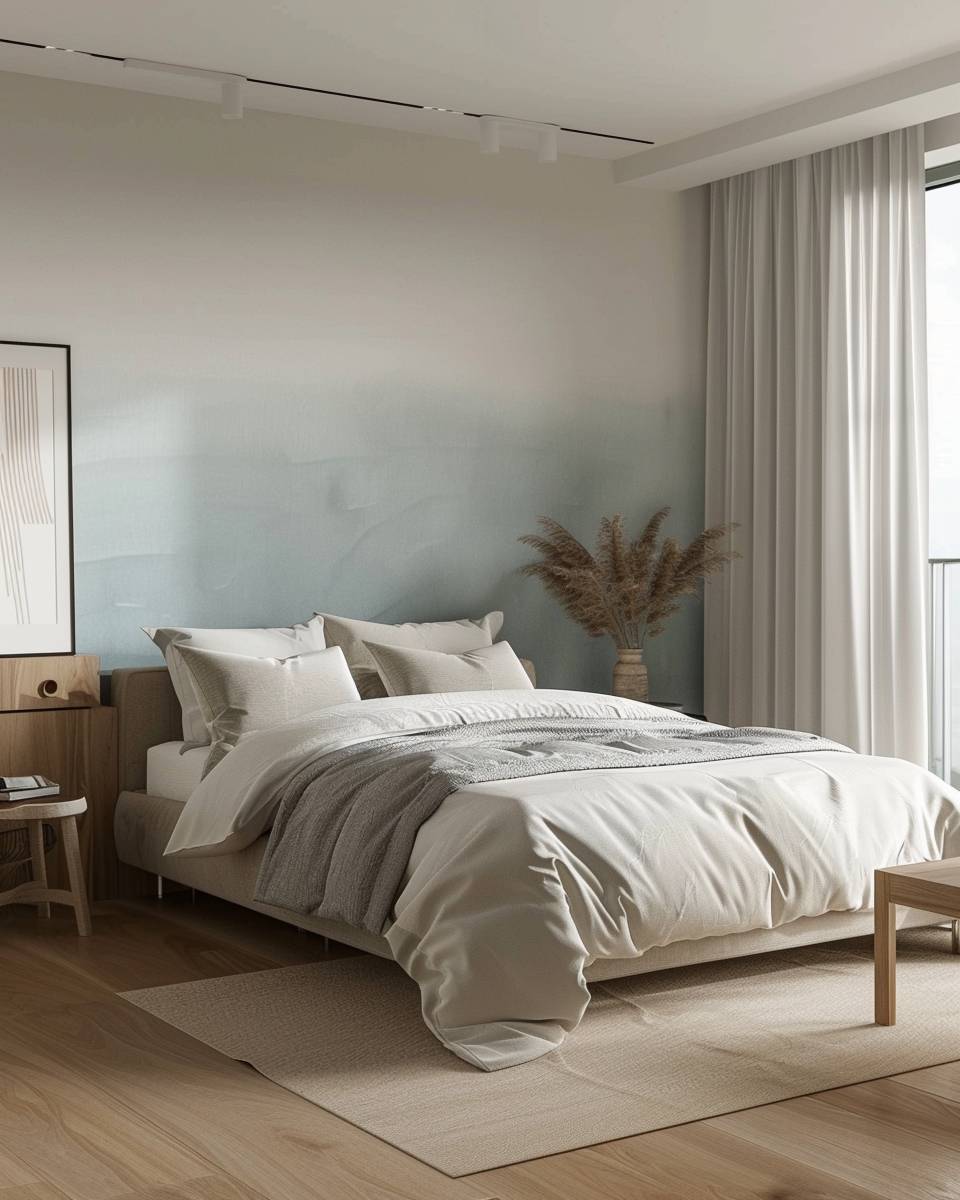 Wandfarbe für große Schlafzimmer- Spiele mit Ombreeffekten an großen Wänden