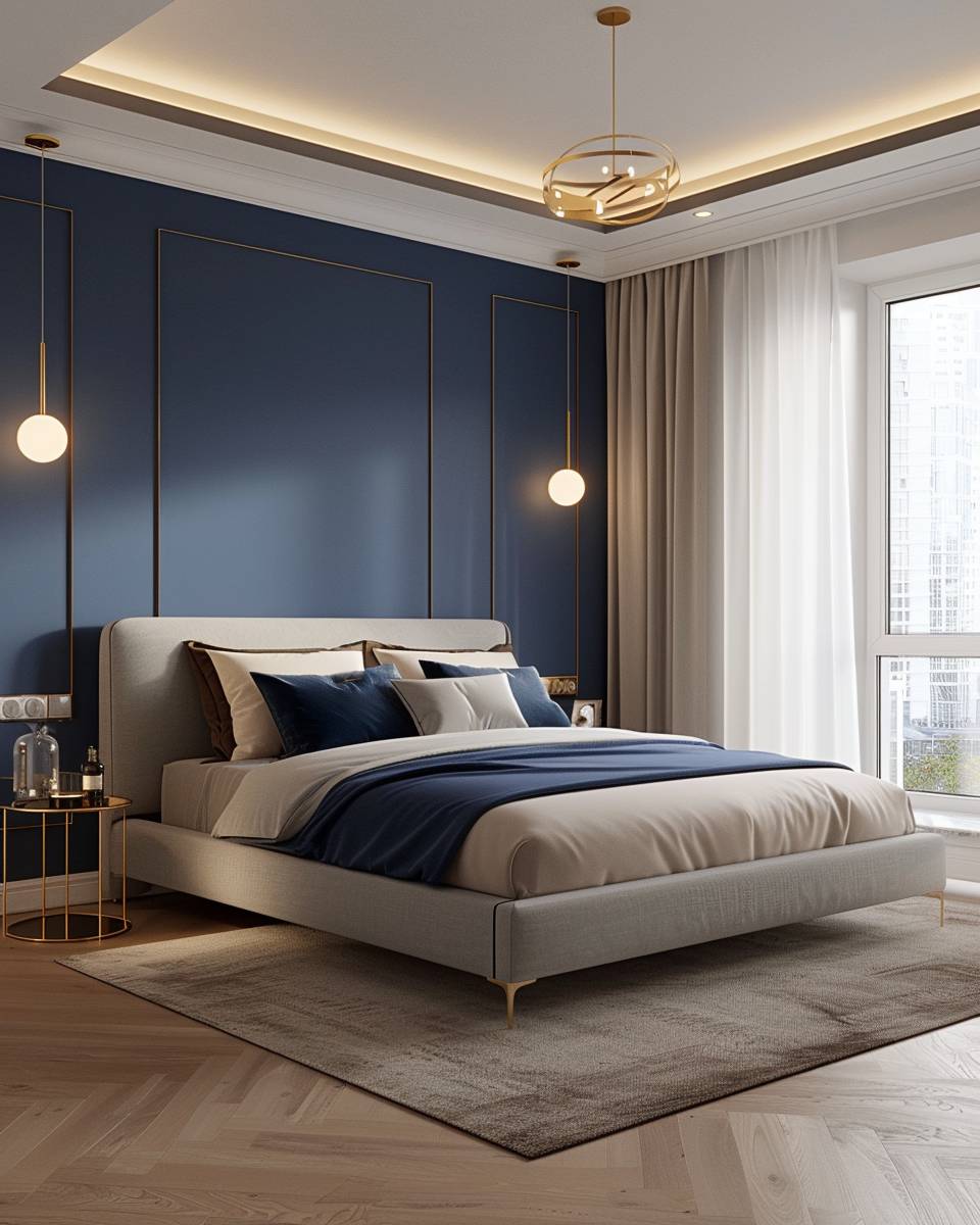 Wandfarbe für große Schlafzimmer- Spiele mit matten und glänzenden Oberflächen