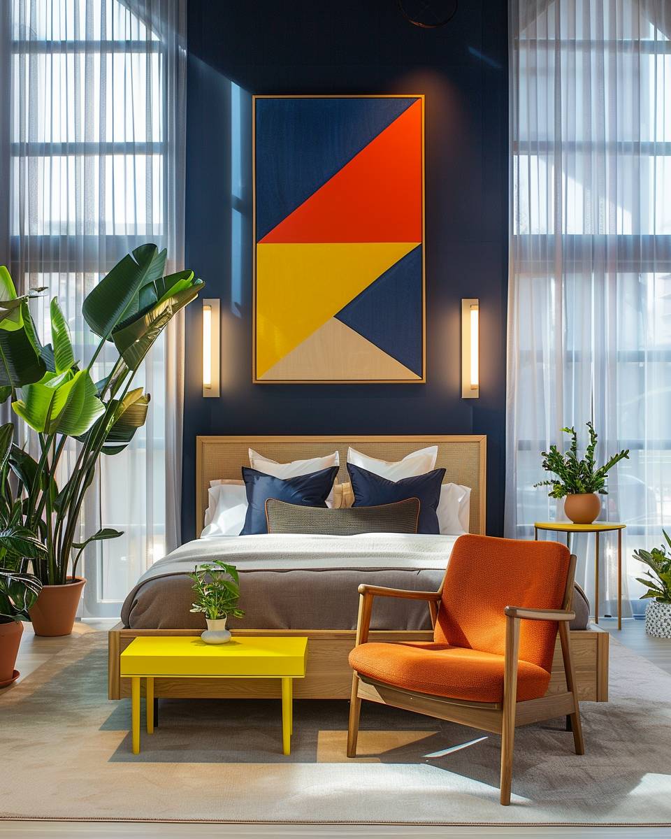 Wandfarbe für große Schlafzimmer- Unterstreiche Möbel mit kontrastreichen Farben