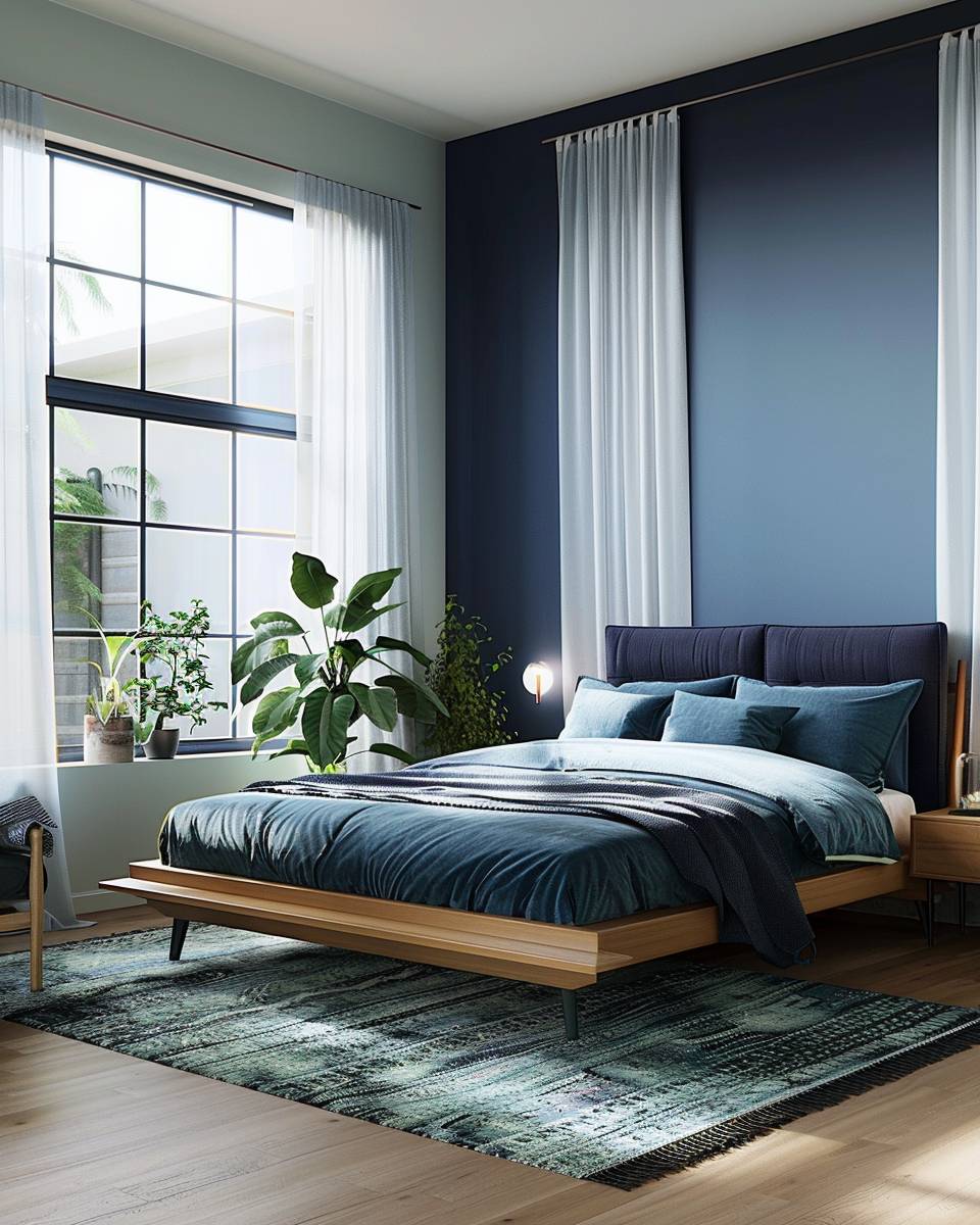 Wandfarbe für große Schlafzimmer- Verbinde verschiedene Blautöne für Weite