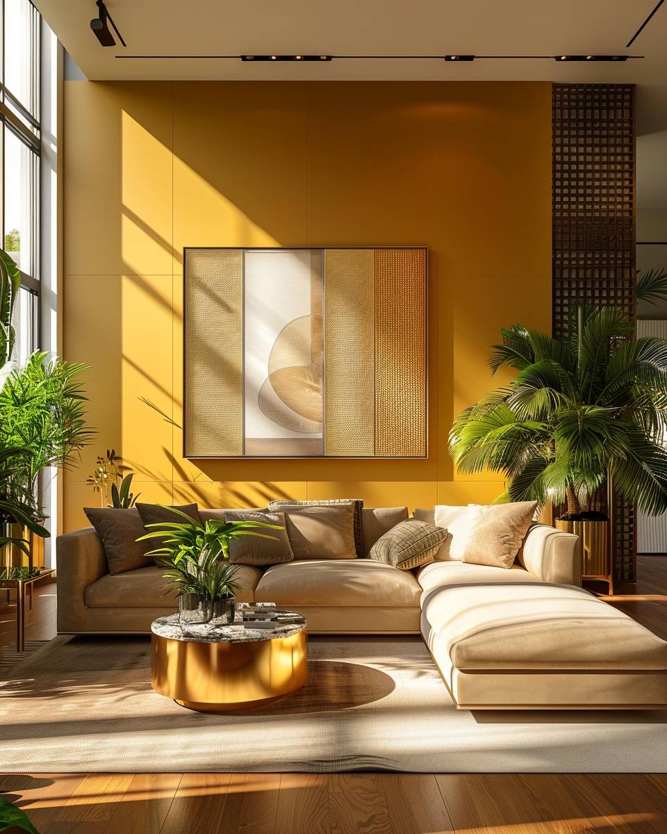 Wandfarbe für große Wohnzimmer- Belebe dein Wohnzimmer mit mutigen Senftönen