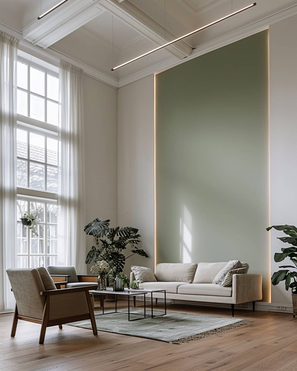 Wandfarbe für große Wohnzimmer- Tapetiere einzelne Wandflächen in trendigen Farbtönen