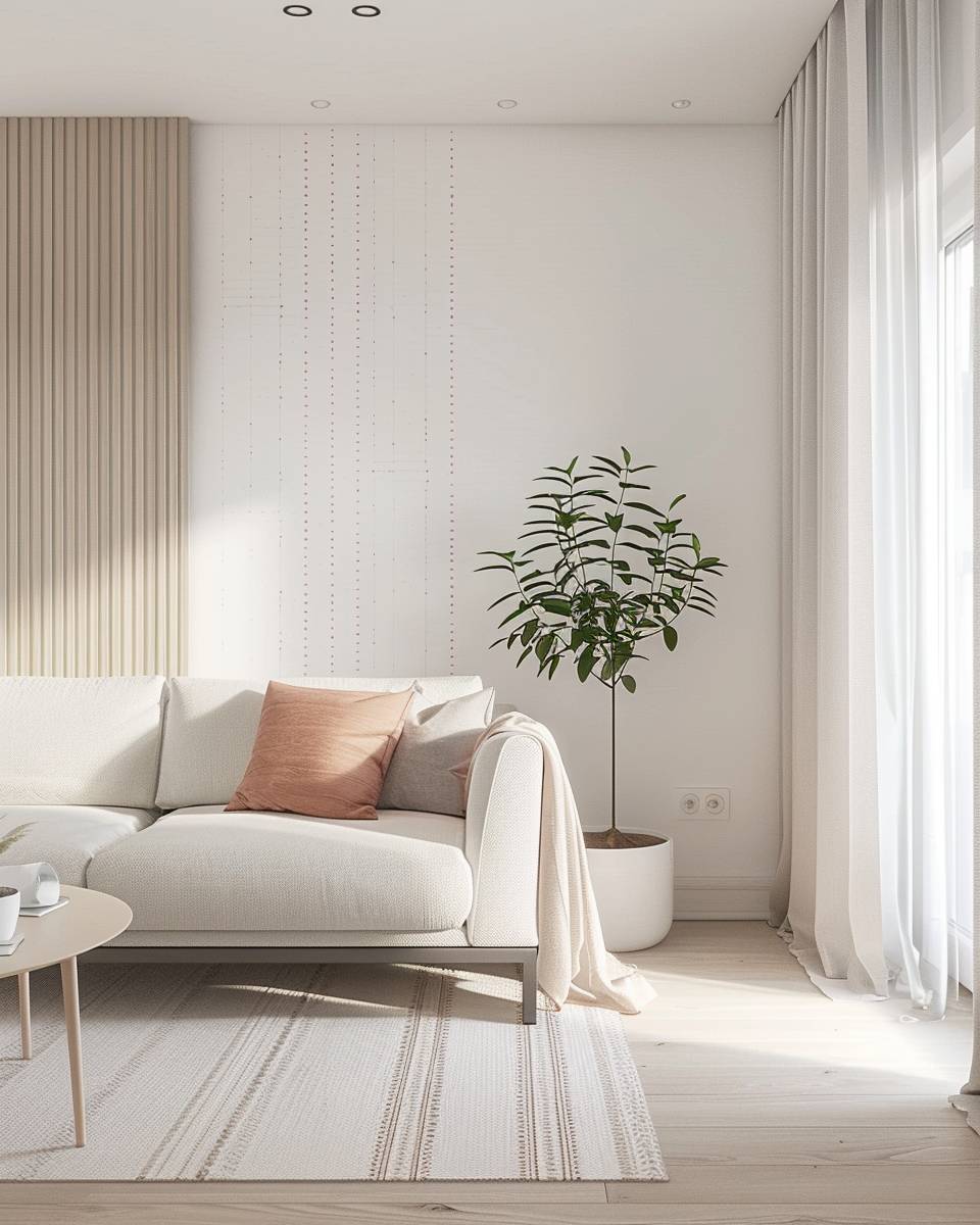 Wandfarbe für kleine Wohnzimmer- Ergänze weiße Wände mit zarten Farblinien