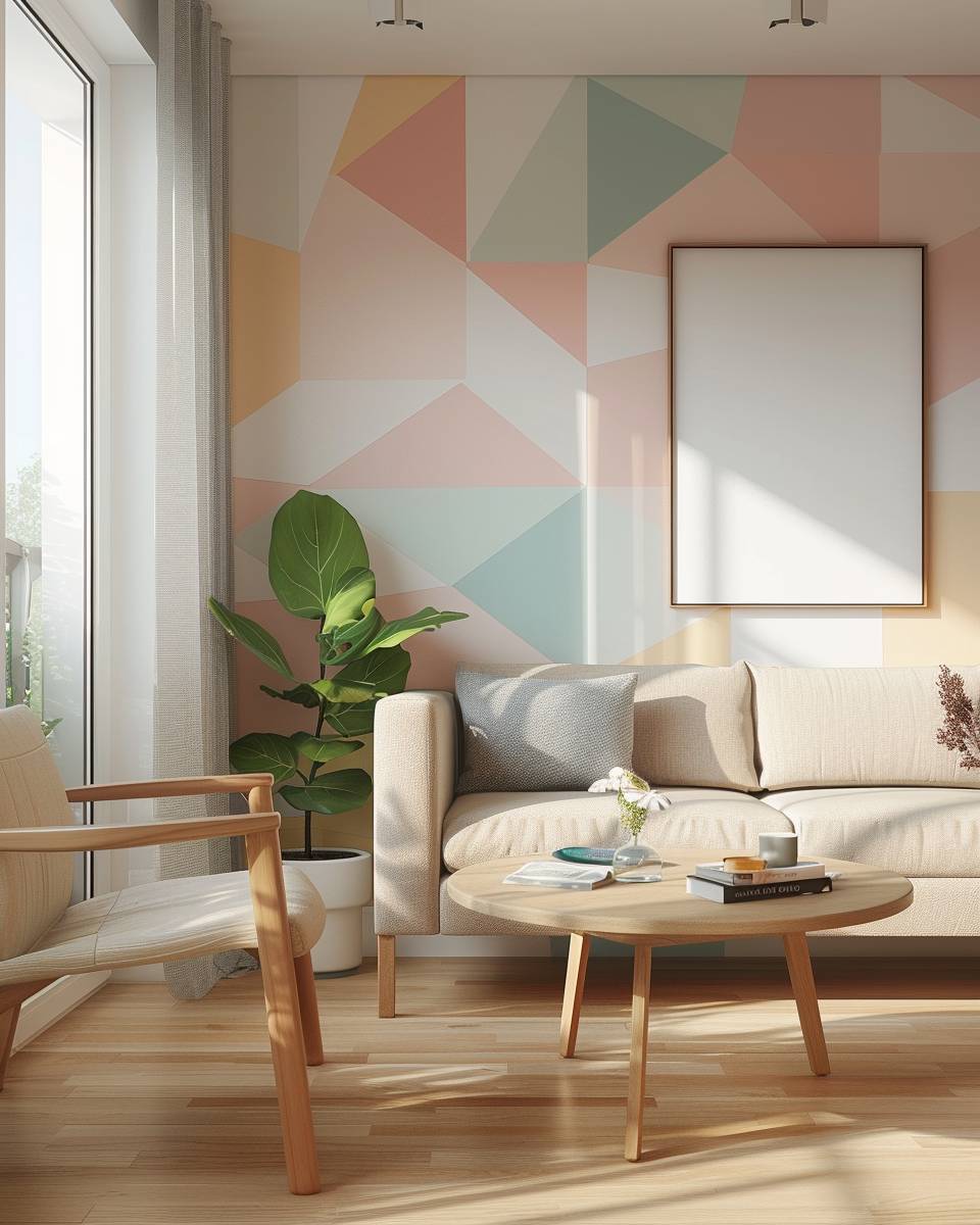 Wandfarbe für kleine Wohnzimmer- Gestalte geometrische Muster für Dynamik