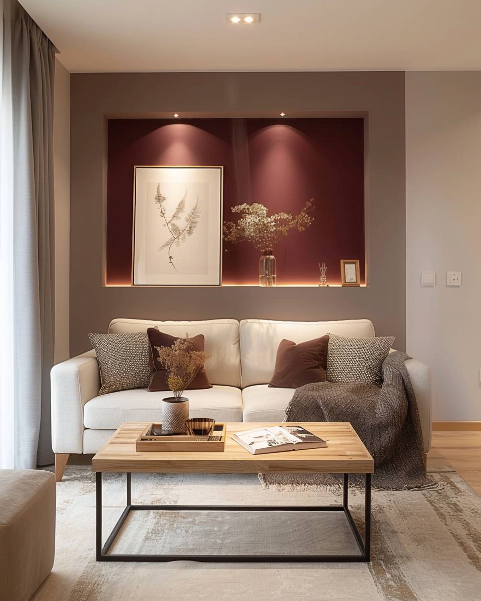 Wandfarbe für kleine Wohnzimmer- Unterstreiche Nischen mit einem kräftigen Ton