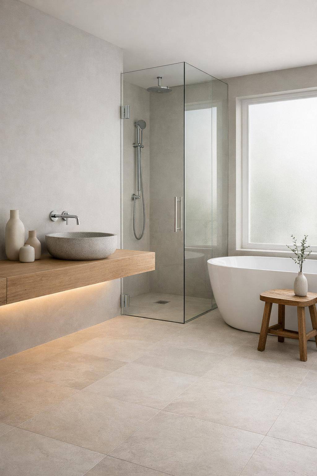 Badezimmer-Trends 2025- Betone minimalistische Deko für ruhige Stimmung