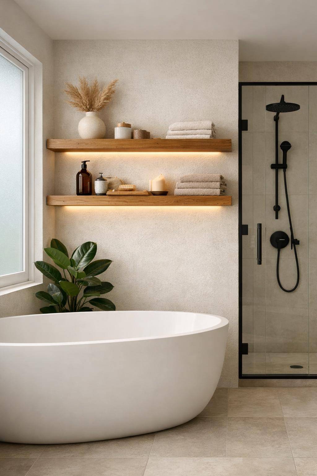 Badezimmer-Trends 2025- Entwickle individuelle Ablagen aus Holz