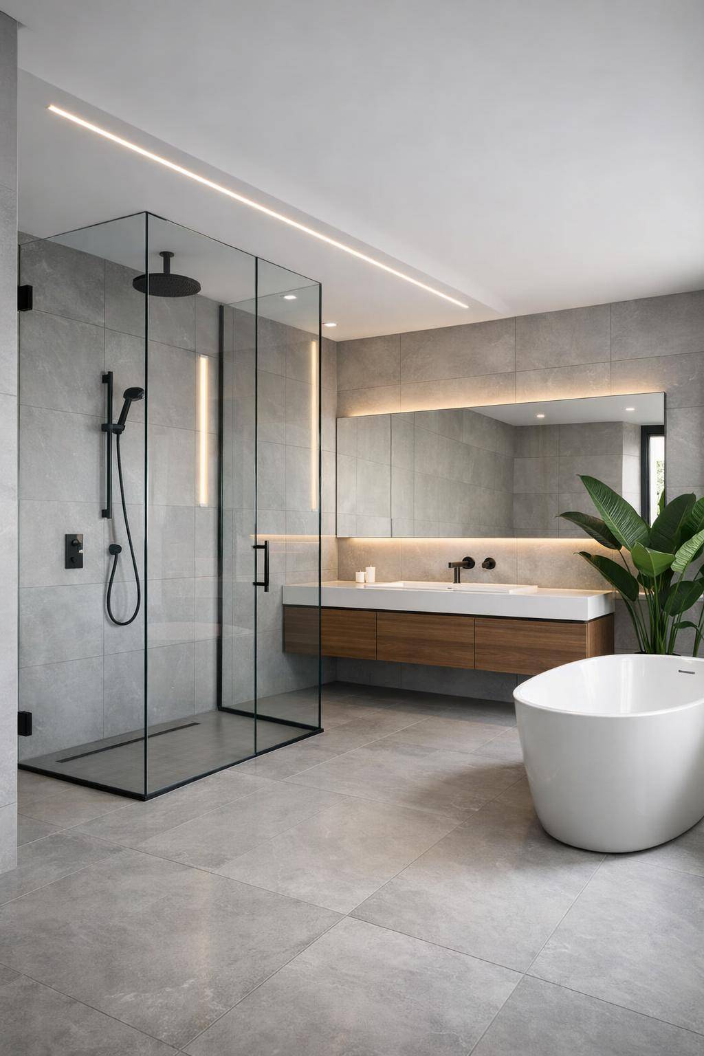 Badezimmer-Trends 2025- Spiele mit transparenten Duschabtrennungen