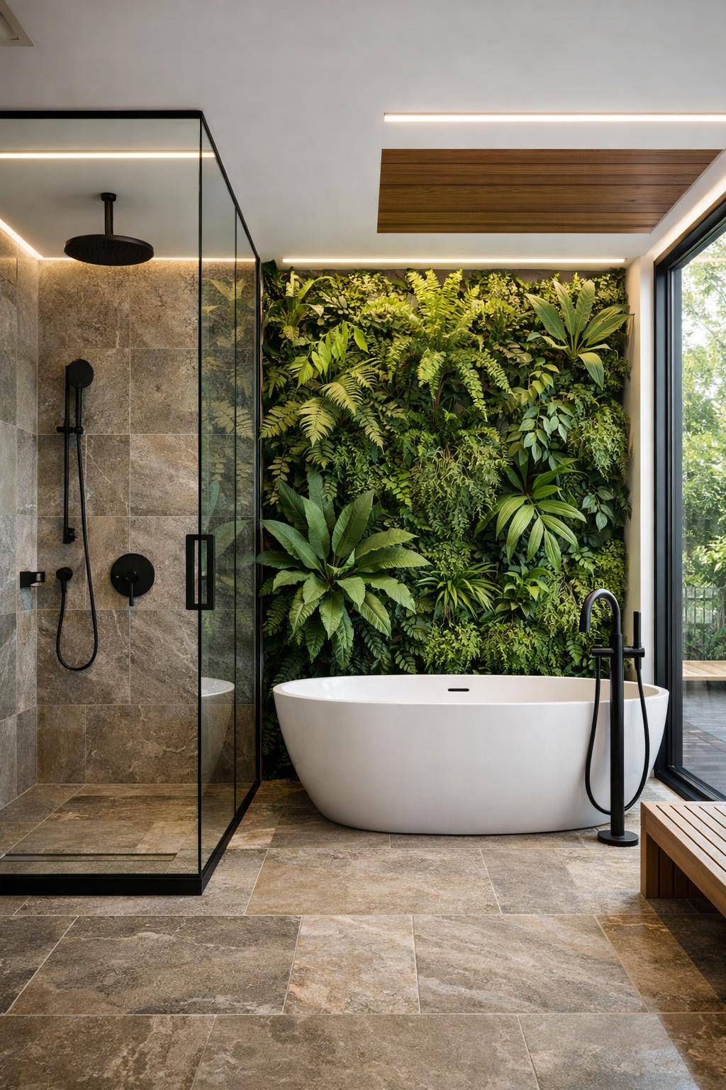 Badezimmer mit Pflanzen dekorieren- Begrüne deine Dusche mit einer Pflanzenwand