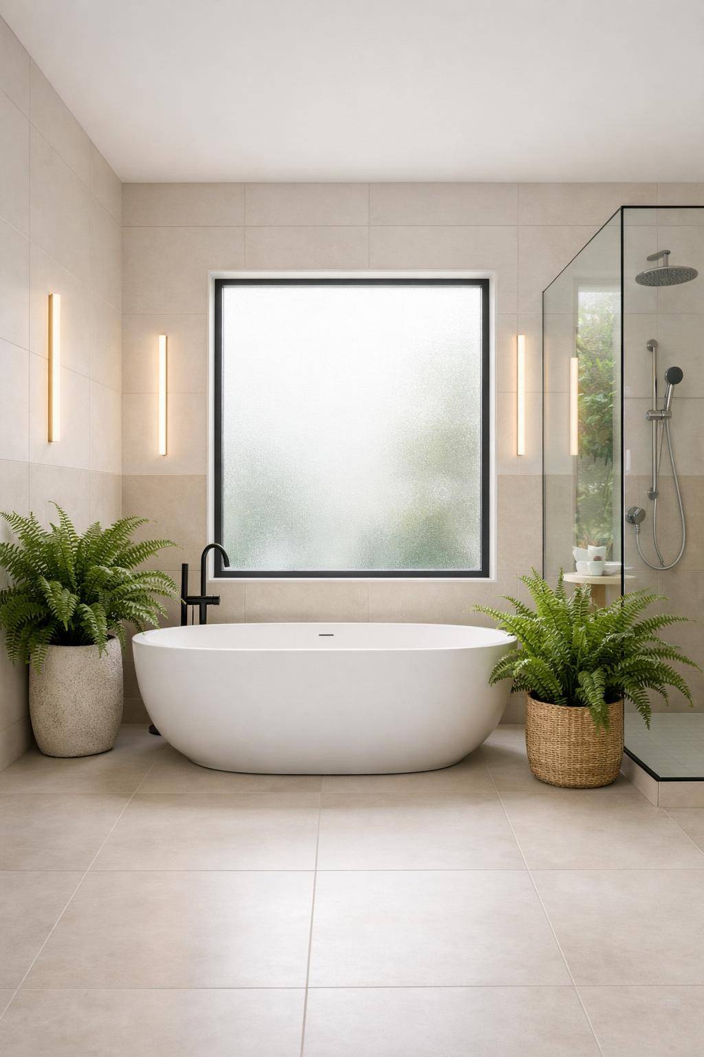 Badezimmer mit Pflanzen dekorieren- Integriere Farnpflanzen in Badezimmer-Ecken