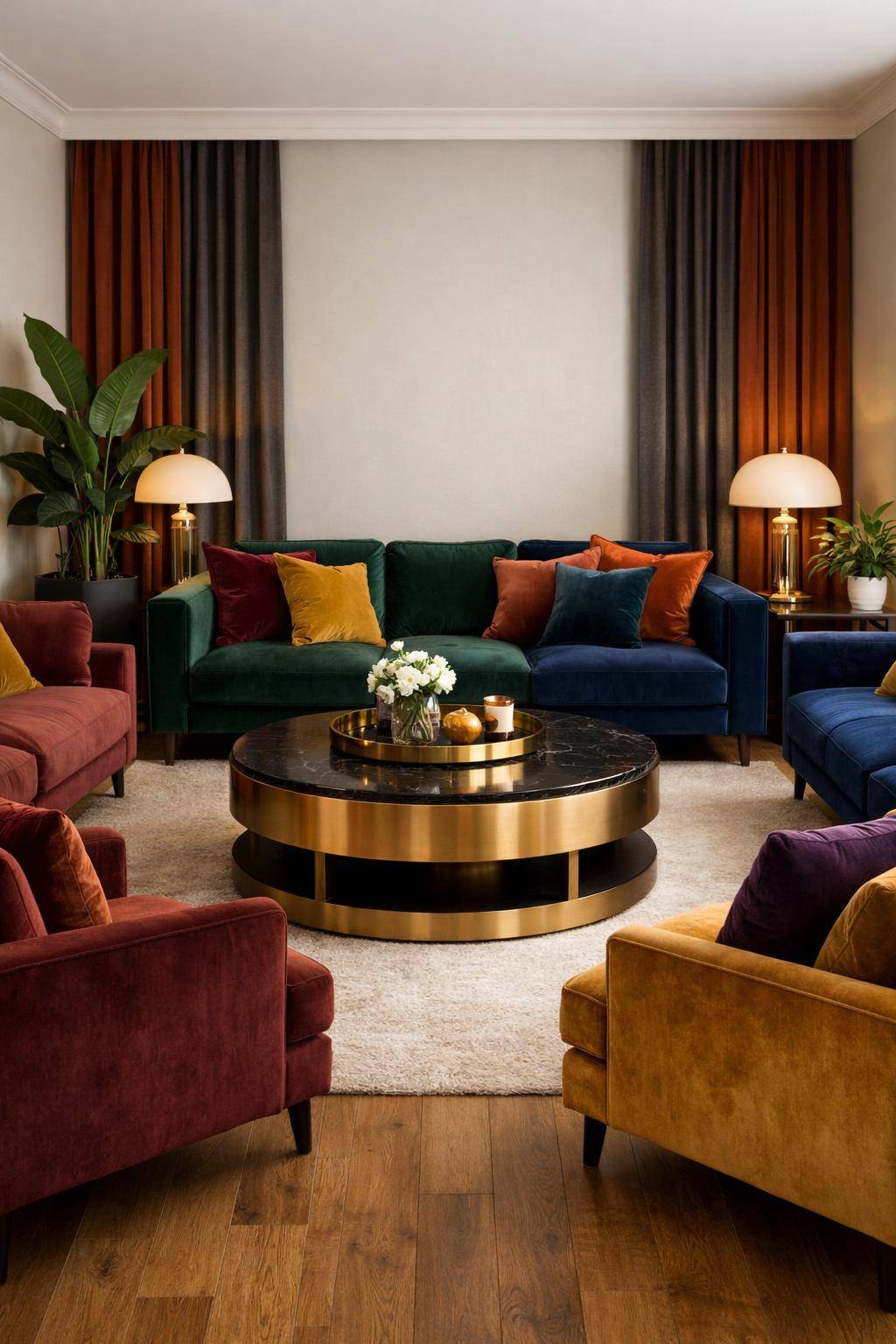 Einrichtungsideen mit Samt- Kombiniere unterschiedliche Samttexturen für Tiefe