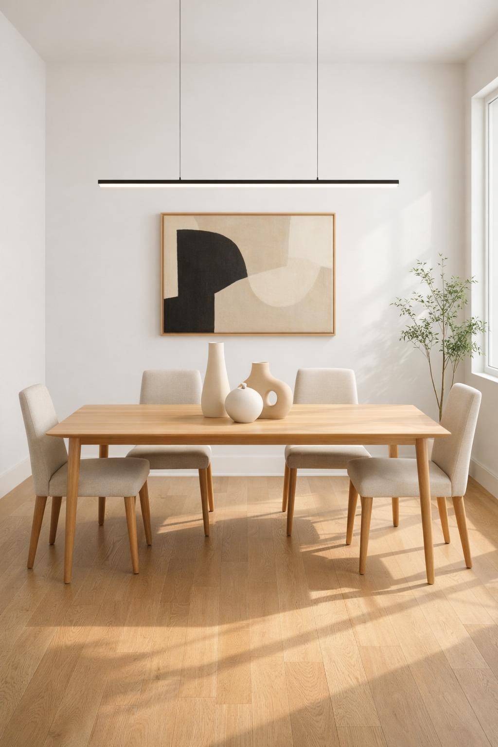 Esszimmer minimalistisch gestalten- Ergänze einzelne Bilder im klaren Look