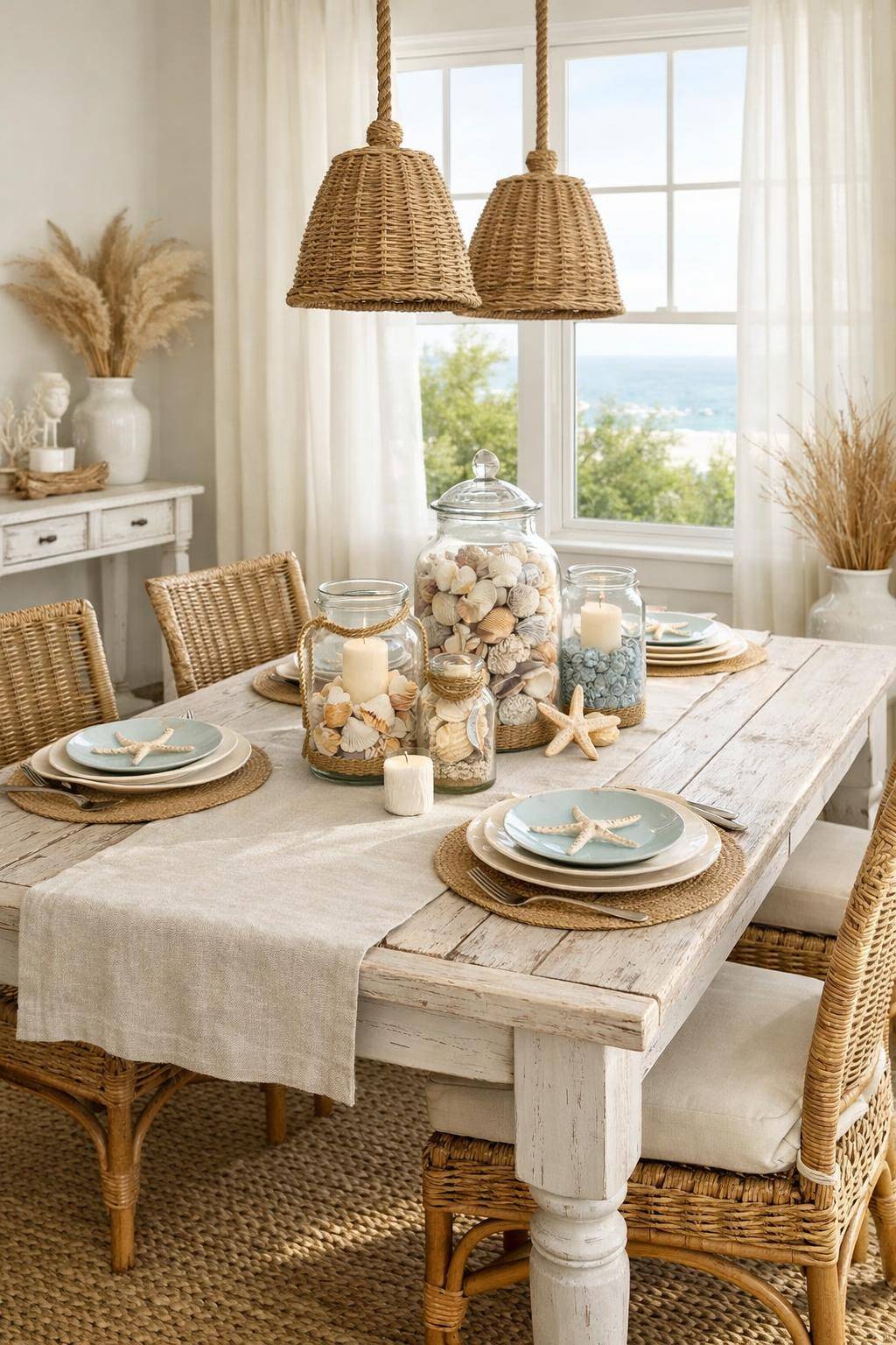 Esszimmer sommerlich dekorieren- Integriere maritime Accessoires wie Seesterne und Muscheln