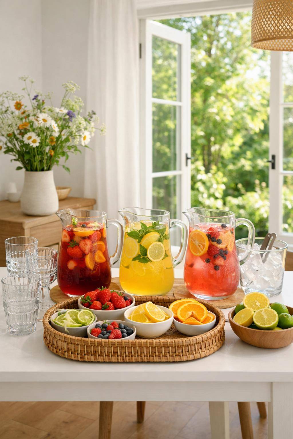Esszimmer sommerlich dekorieren- Organisiere eine Getränkestation mit fruchtigen Cocktails