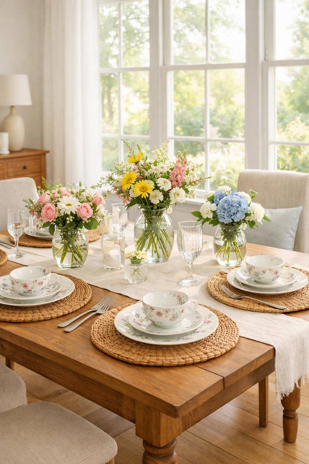 Esszimmer sommerlich dekorieren- Wähle sommerliche Geschirrsets mit floralen Mustern