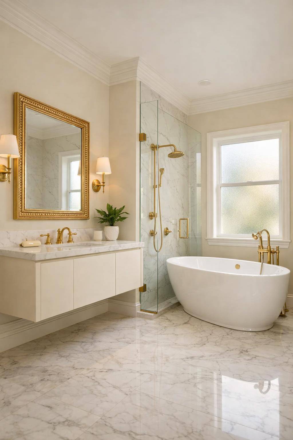 Farbideen für kleine Badezimmer- Ergänze goldene Details für Eleganz