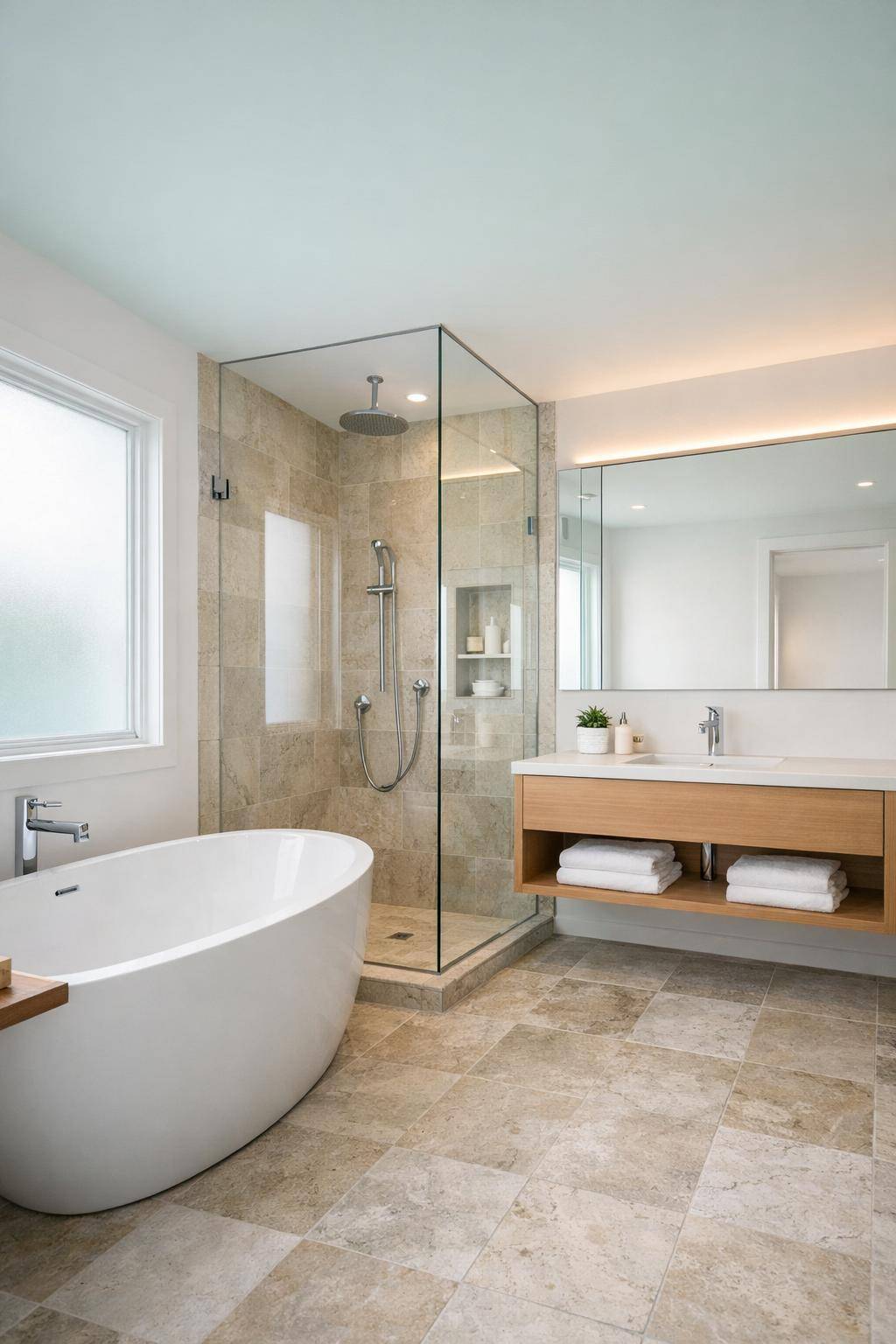 Farbideen für kleine Badezimmer- Erweitere den Raum durch helle Deckenfarbe