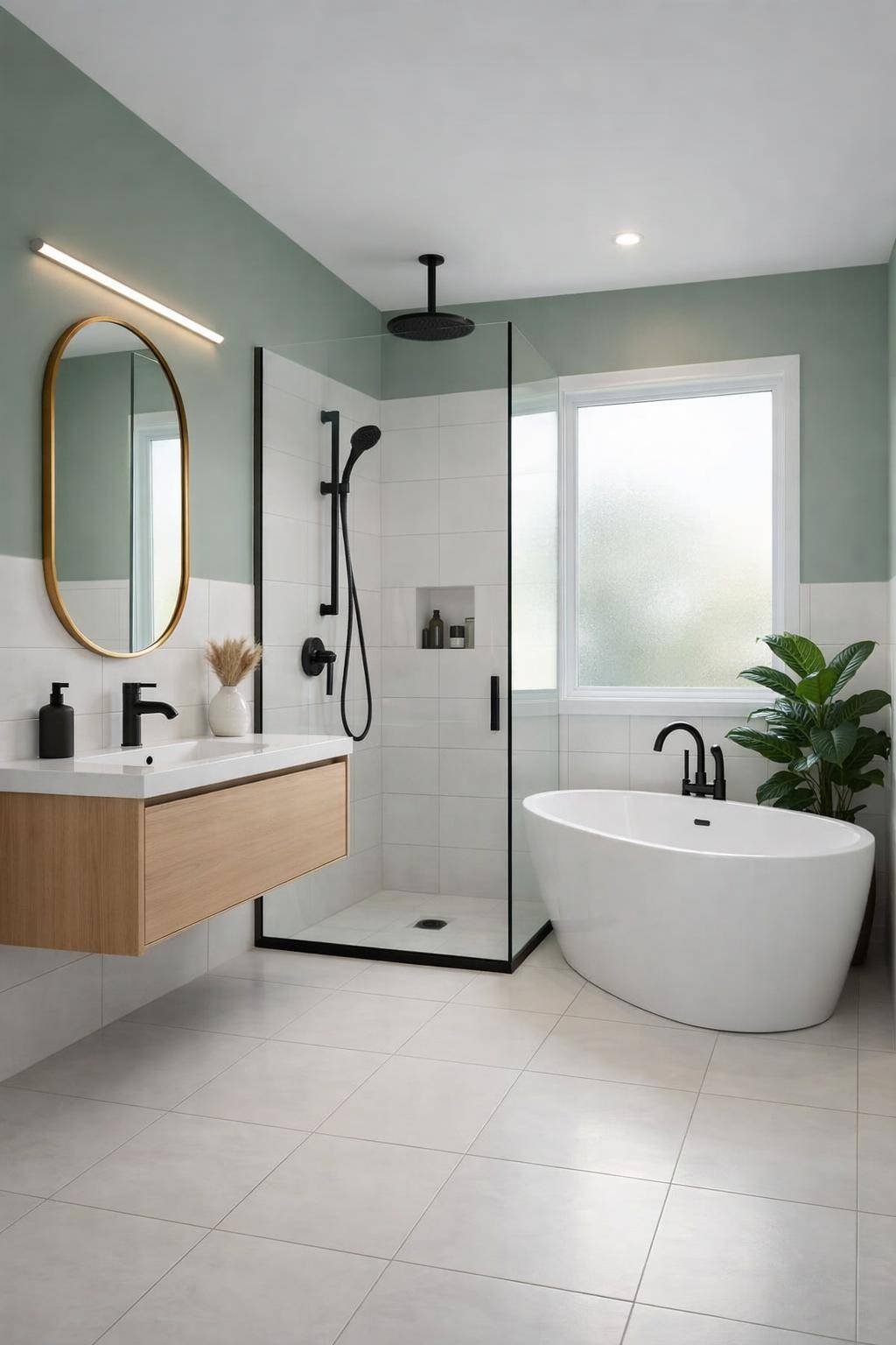 Farbideen für kleine Badezimmer- Experimentiere mit angesagtem Salbeigrün