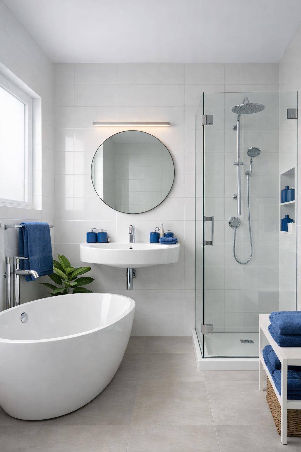 Farbideen für kleine Badezimmer- Halte Accessoires in einer Farbgruppe