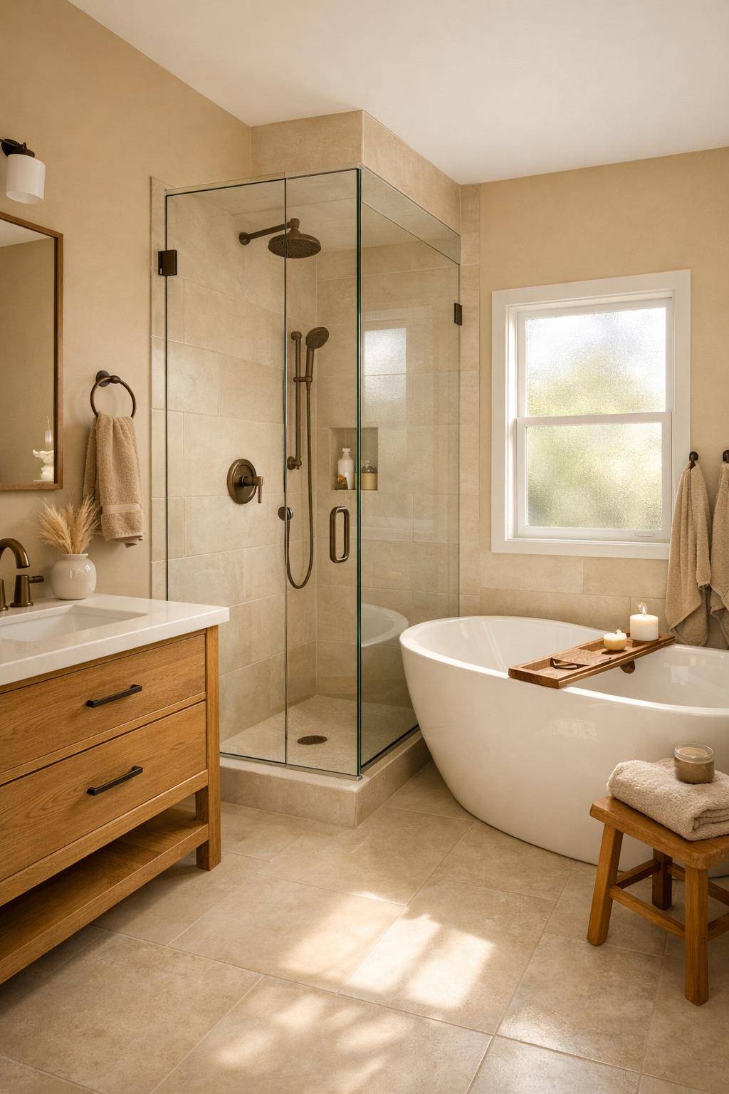 Farbideen für kleine Badezimmer- Setze auf warme Sandtöne für Gemütlichkeit