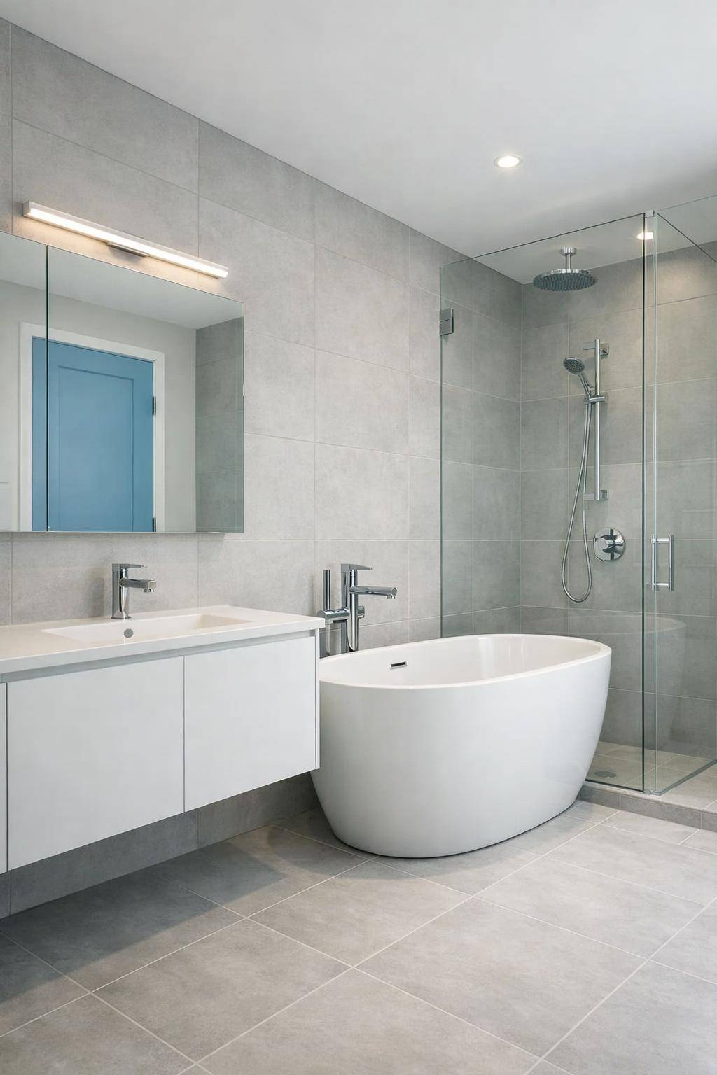 Farbideen für kleine Badezimmer- Streiche Türen im sanften Himmelblau