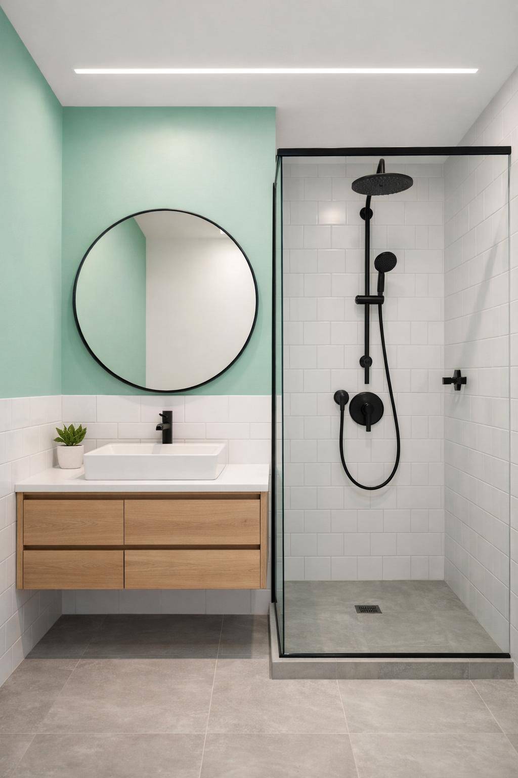 Farbideen für kleine Badezimmer- Streiche eine Wand in frischem Mintgrün