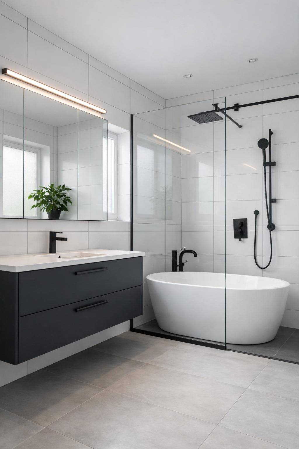 Farbideen für kleine Badezimmer- Unterstreiche klare Linien mit Anthrazit-Akzenten