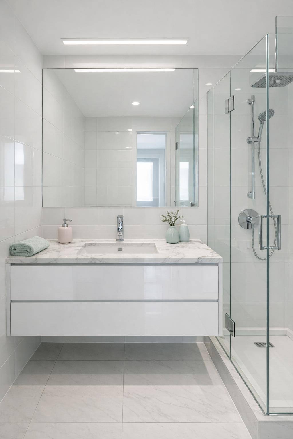 Farbideen für kleine Badezimmer- Verwende glänzende Oberflächen für mehr Licht