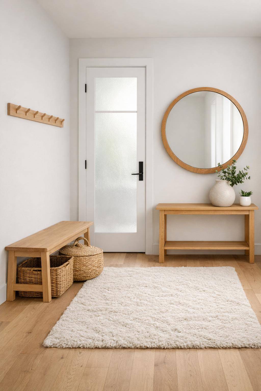 Flur im Skandi-Stil einrichten- Integriere natürliche Materialien wie Holz