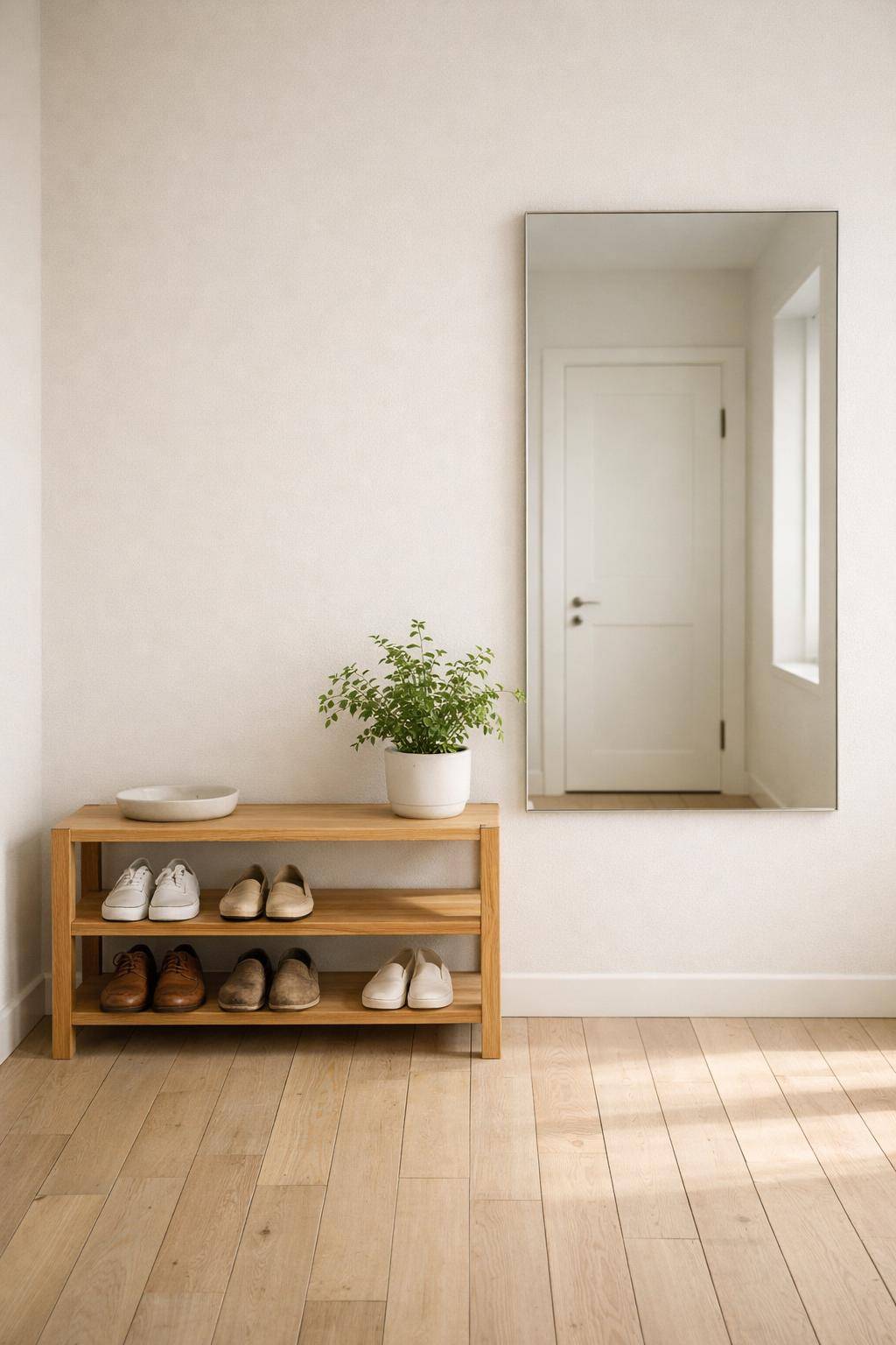 Flur im Skandi-Stil einrichten- Setze auf minimalistische Schuhablagen